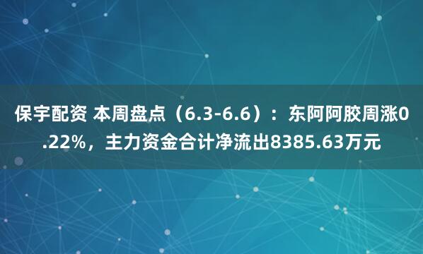 保宇配资 本周盘点（6.3-6.6）：东阿阿胶周涨0.22%，主力资金合计净流出8385.63万元
